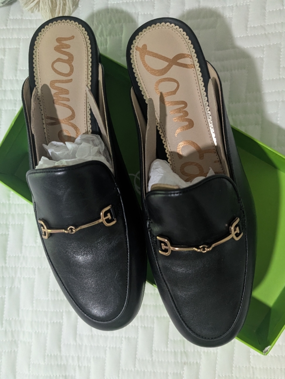 Sam Edelman Black Leather Linnie Bit Mule with Gold Hardware